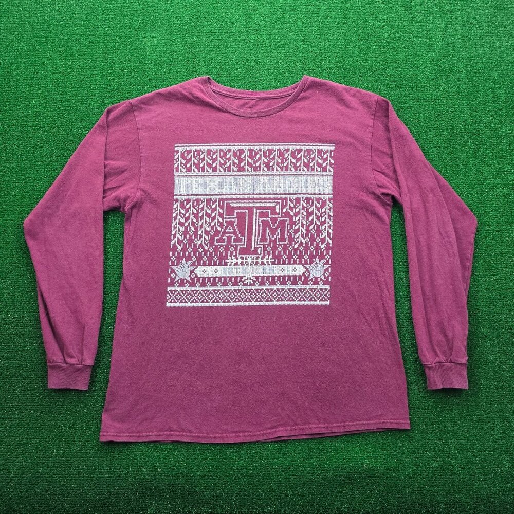 Texas A&M Aggies Tshirt Mens Large Maroon Red Long Sleeve 12th Man NCAA Football